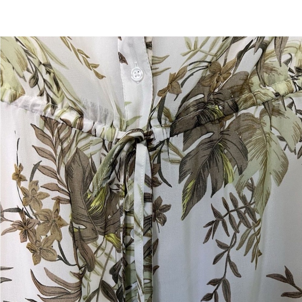 41 Hawthorn Stitch Fix Size XL Petite Sheer‎ Lined Green Floral Tie Waist Dress